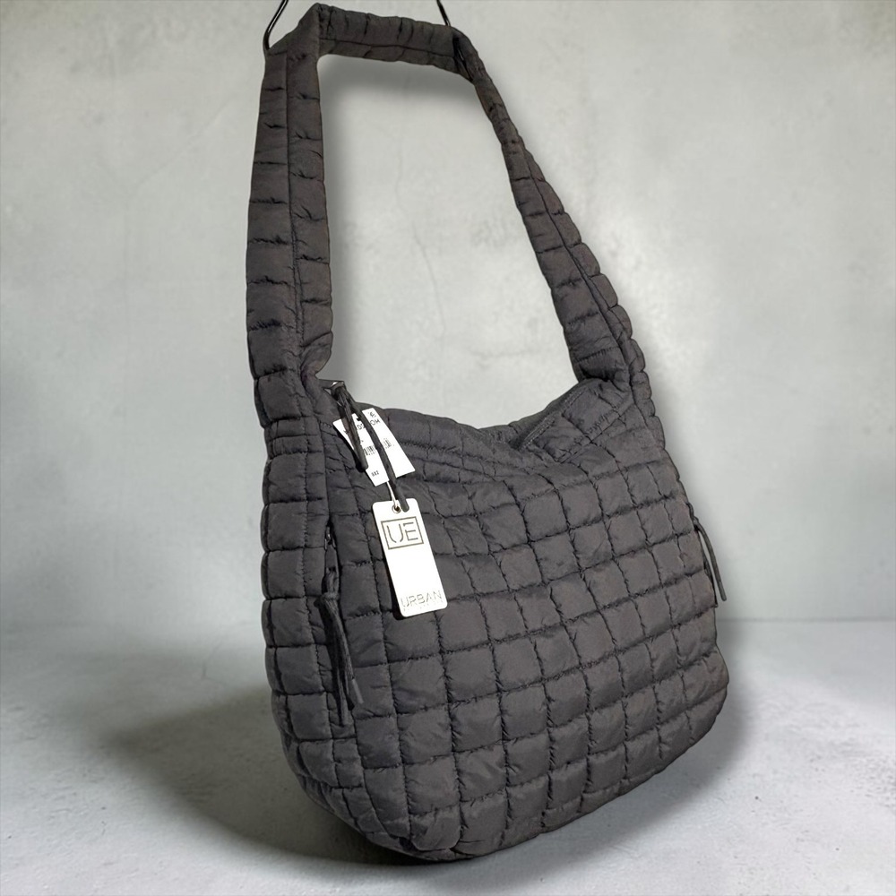 Urban Expressions Quilted Puffer Hobo Bag Charcoal Gray Square Grid Slouchy NEW - Picture 3 of 6
